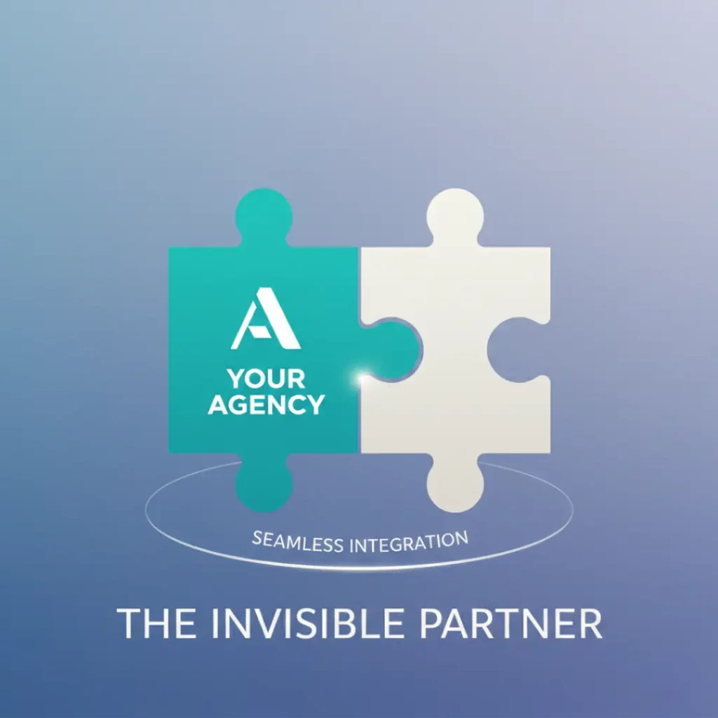 A graphic showing two puzzle pieces fitting together, one teal with "Your Agency" logo and one white, under the text "The Invisible Partner".